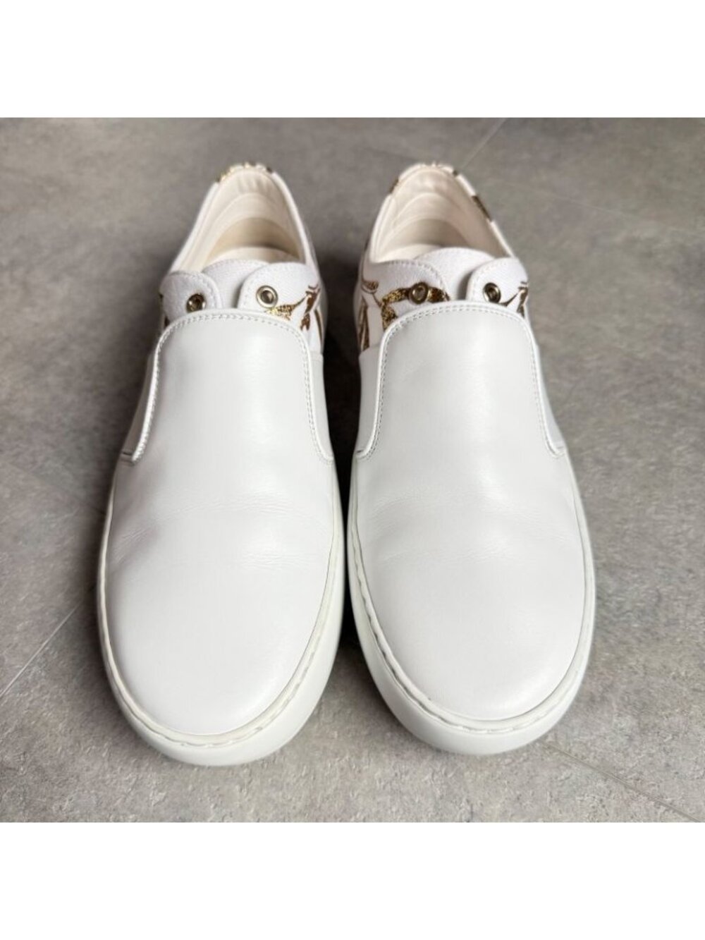 Chanel Coco Mark Leather White Gold Floral Slip on ed Shoes - Picture 6 of 10